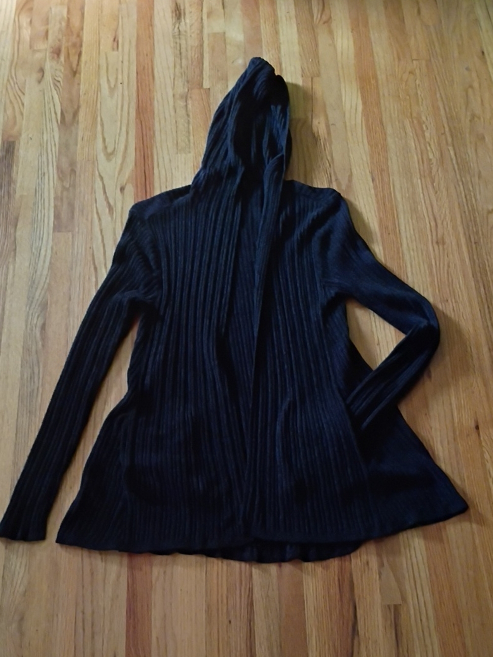 Barefoot Dreams Black Ribbed Hooded Open Cardigan Size M